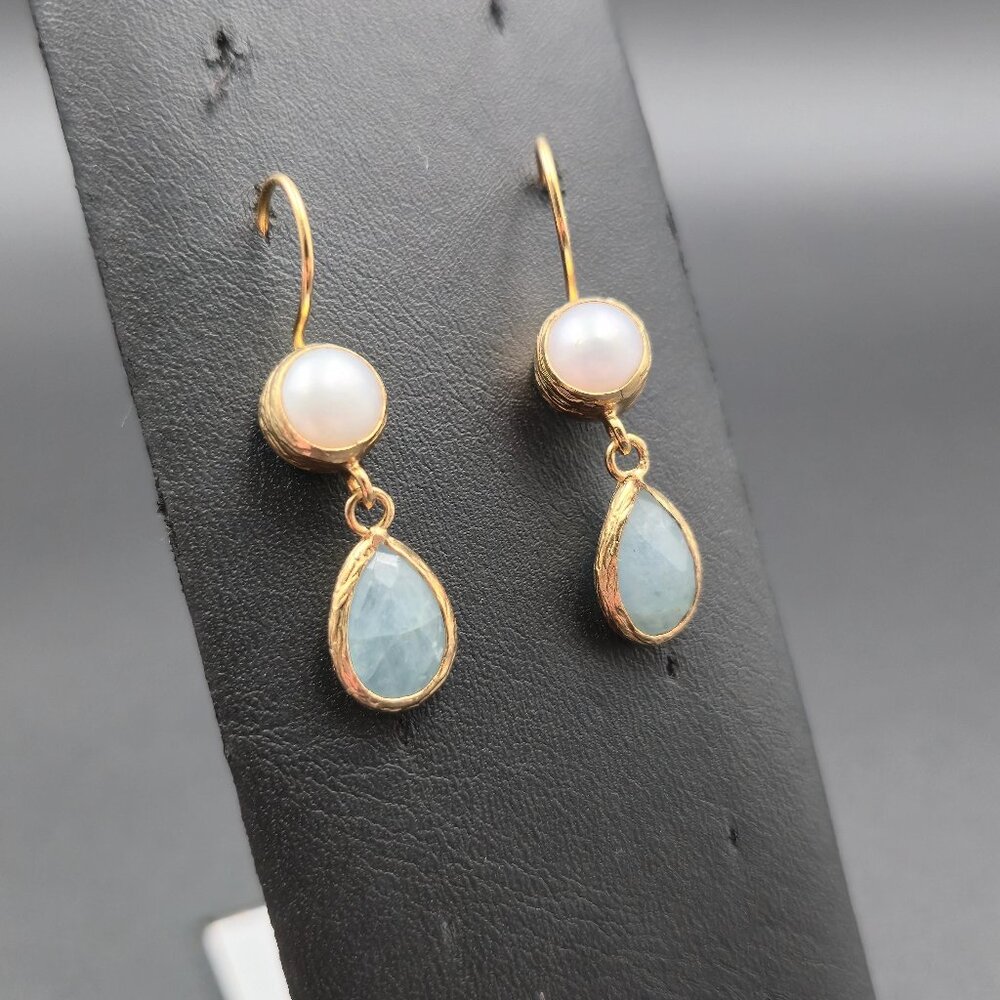 Gold Plated Genuine Pearl And Semi Precious Stone Earrings B6573